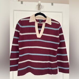 American Eagle Outfitters Striped Rugby Polo V-Neck part Lambs Wool Sweater